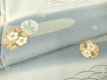 平和屋着物▽小紋 単衣 霞取雪輪花文 洗える着物 DAAV5606az