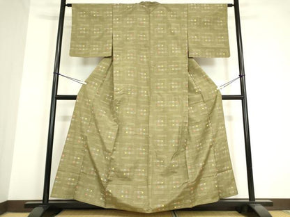 平和屋着物▽上質な紬 単衣 幾何学文 正絹 逸品 未使用 DAAV5587az