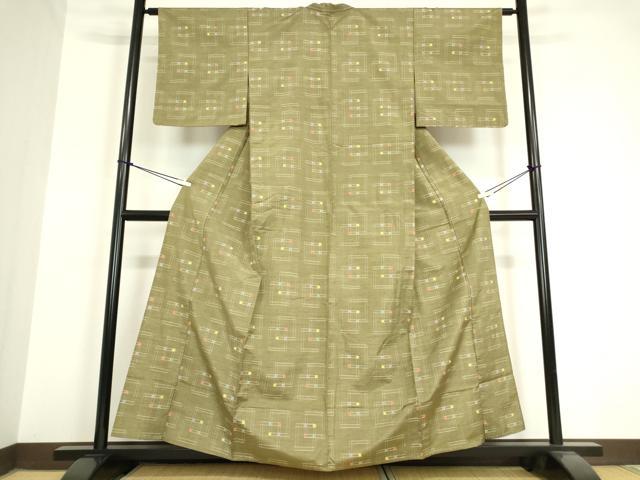平和屋着物▽上質な紬 単衣 幾何学文 正絹 逸品 未使用 DAAV5587az