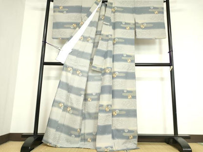 平和屋着物▽小紋 単衣 霞取雪輪花文 洗える着物 DAAV5606az