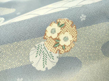 平和屋着物▽小紋 単衣 霞取雪輪花文 洗える着物 DAAV5606az