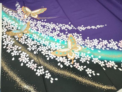 平和屋着物▽訪問着 単衣 舞蝶桜文 金彩 洗える着物 DAAV5593az