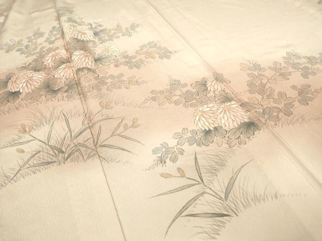 平和屋着物▽訪問着 単衣 刺繍 手描き 菊 暈し染め 正絹 逸品 DAAV5625az