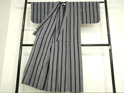 平和屋着物▽上質な小紋 単衣 縞 綿 逸品 DAAV5627az