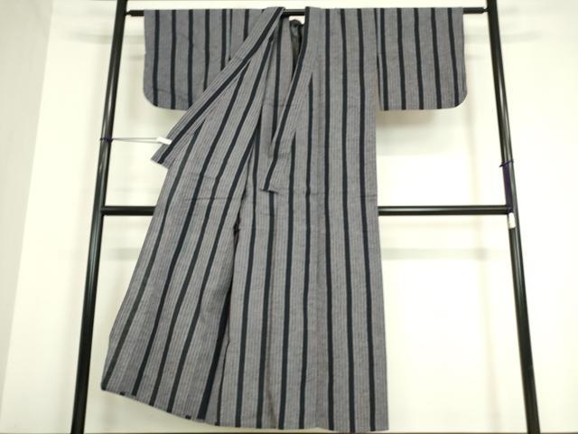平和屋着物▽上質な小紋 単衣 縞 綿 逸品 DAAV5627az