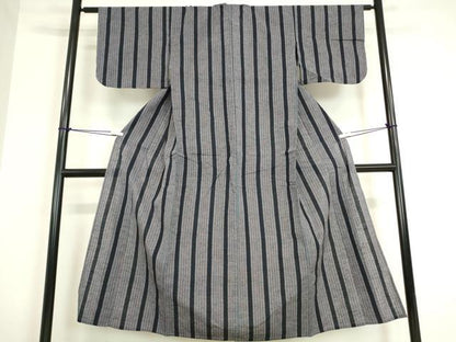 平和屋着物▽上質な小紋 単衣 縞 綿 逸品 DAAV5627az