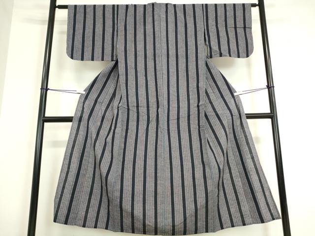 平和屋着物▽上質な小紋 単衣 縞 綿 逸品 DAAV5627az