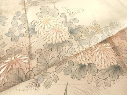 平和屋着物▽訪問着 単衣 刺繍 手描き 菊 暈し染め 正絹 逸品 DAAV5625az