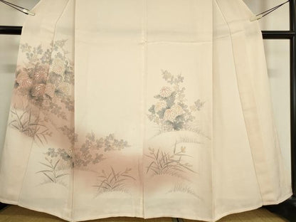 平和屋着物▽訪問着 単衣 刺繍 手描き 菊 暈し染め 正絹 逸品 DAAV5625az