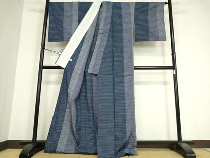 平和屋着物▽西陣 高山紬 単衣 縞 反端付き 正絹 逸品 DAAV5615az