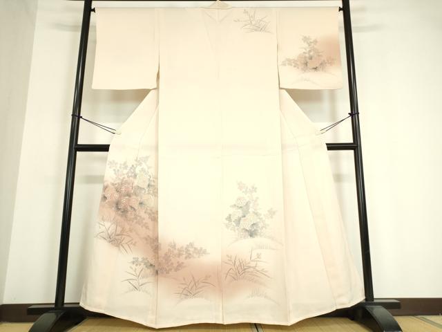 平和屋着物▽訪問着 単衣 刺繍 手描き 菊 暈し染め 正絹 逸品 DAAV5625az