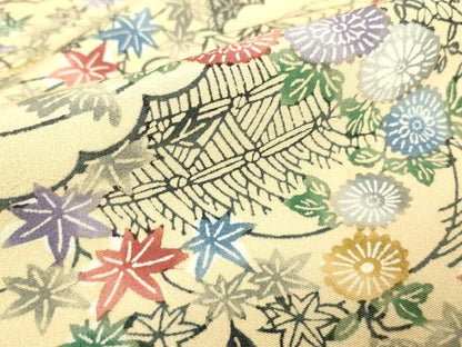 平和屋着物▽上質な小紋　単衣　東京染　型絵染　籬花文　反端付き　正絹　逸品　DAAV5630az