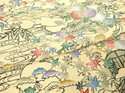平和屋着物▽上質な小紋　単衣　東京染　型絵染　籬花文　反端付き　正絹　逸品　DAAV5630az