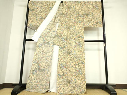 平和屋着物▽上質な小紋　単衣　東京染　型絵染　籬花文　反端付き　正絹　逸品　DAAV5630az