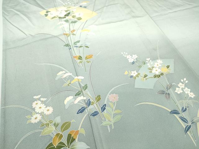 平和屋着物▽訪問着 単衣 友禅 作家物 地紙花文 暈し染め 正絹 逸品 DAAV5658az