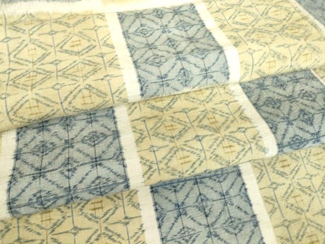 平和屋着物▽上質な紬 単衣 市松吉祥文 正絹 逸品 DAAV5662az