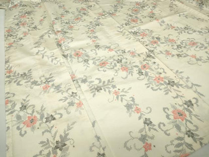 平和屋着物▽上質な紬 単衣 草花文 正絹 逸品 DAAV5669az