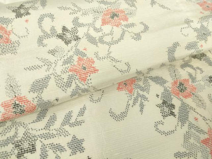 平和屋着物▽上質な紬 単衣 草花文 正絹 逸品 DAAV5669az