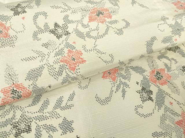 平和屋着物▽上質な紬 単衣 草花文 正絹 逸品 DAAV5669az