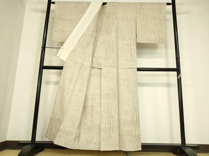 平和屋着物▽結城紬 単衣 樹木文 100亀甲 正絹 逸品 DAAV5676az
