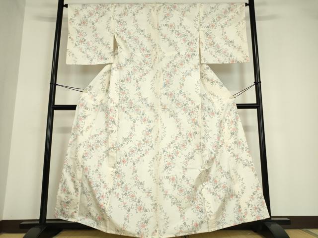 平和屋着物▽上質な紬 単衣 草花文 正絹 逸品 DAAV5669az