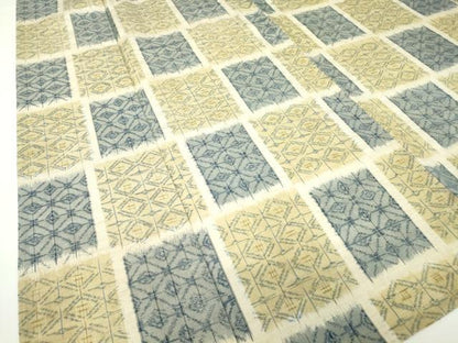 平和屋着物▽上質な紬 単衣 市松吉祥文 正絹 逸品 DAAV5662az