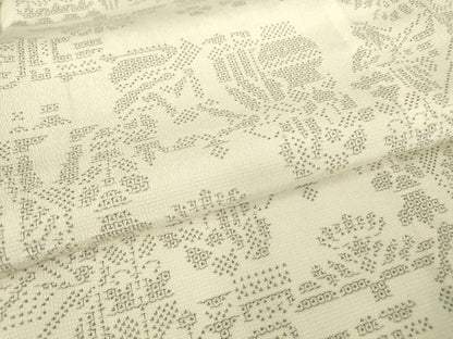 平和屋着物▽本塩沢　単衣　壁画人物花文　110亀甲　証紙付き　正絹　逸品　DAAV5690az