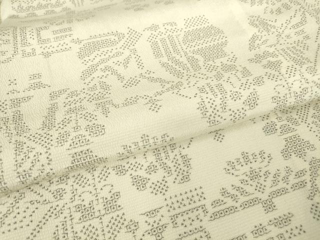 平和屋着物▽本塩沢　単衣　壁画人物花文　110亀甲　証紙付き　正絹　逸品　DAAV5690az