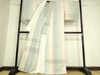 平和屋着物▽訪問着 単衣 紬地 横段文 ラメ 正絹 逸品 DAAV5580az