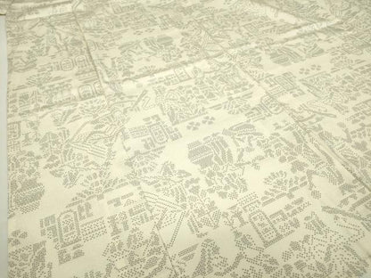 平和屋着物▽本塩沢　単衣　壁画人物花文　110亀甲　証紙付き　正絹　逸品　DAAV5690az