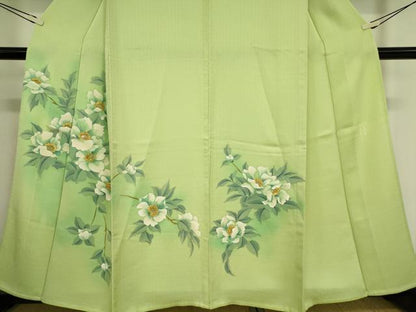 平和屋着物▽訪問着 単衣 枝花文 手描き 正絹 逸品 DAAV5578az