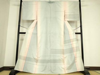 平和屋着物▽訪問着 単衣 紬地 横段文 ラメ 正絹 逸品 DAAV5580az