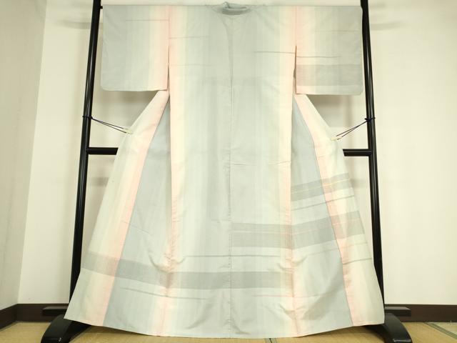 平和屋着物▽訪問着 単衣 紬地 横段文 ラメ 正絹 逸品 DAAV5580az