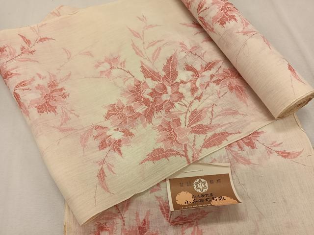 平和屋着物＊夏物　本場小千谷ちぢみ　反物　草花文　証紙付き　着尺　麻　逸品　未使用　CAAX3295qv