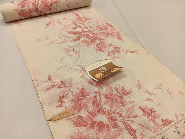 平和屋着物＊夏物　本場小千谷ちぢみ　反物　草花文　証紙付き　着尺　麻　逸品　未使用　CAAX3295qv
