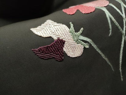 平和屋着物●九寸名古屋帯 総刺繍 枝花文 正絹 逸品 CAAX1558hy