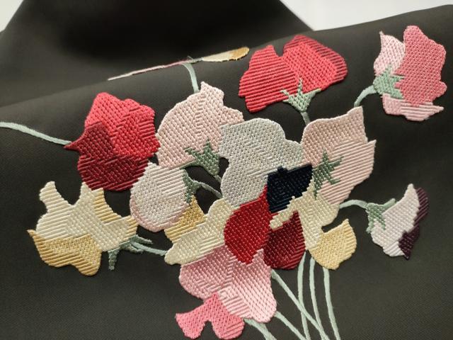 平和屋着物●九寸名古屋帯 総刺繍 枝花文 正絹 逸品 CAAX1558hy
