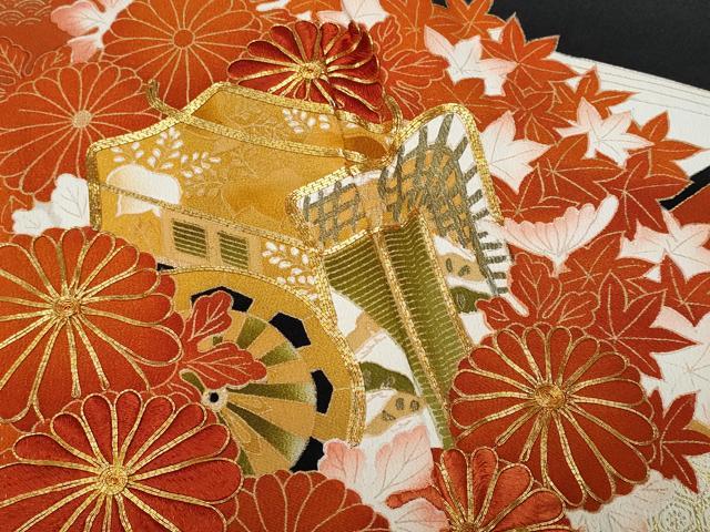平和屋着物■豪華黒留袖　駒刺繍　御所車亀甲花文　正絹　逸品　CAAW7068fb