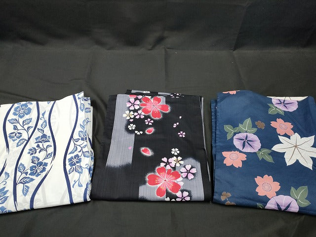 平和屋本店■浴衣 まとめて 3点 花柄 朝顔 綿紅梅 など 着用可能多数 ppp2535 km