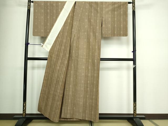 平和屋着物▽上質な紬 単衣 絣文様 正絹 逸品 DAAW9976sf
