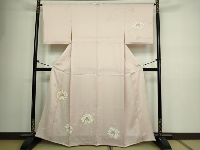 平和屋着物▽訪問着　単衣　駒刺繍　花唐草文　金彩　正絹　逸品　DAAV9977sf
