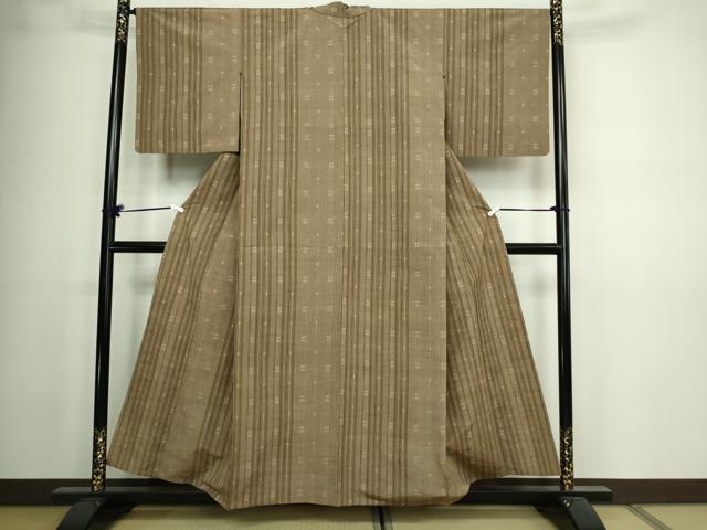 平和屋着物▽上質な紬 単衣 絣文様 正絹 逸品 DAAW9976sf