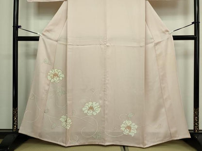平和屋着物▽訪問着　単衣　駒刺繍　花唐草文　金彩　正絹　逸品　DAAV9977sf
