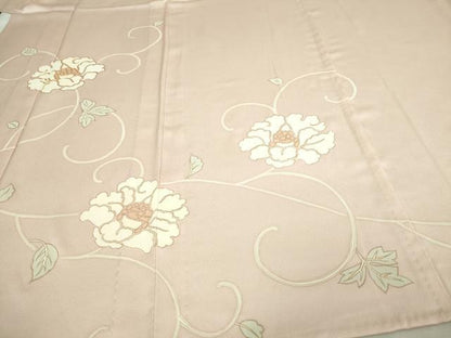 平和屋着物▽訪問着　単衣　駒刺繍　花唐草文　金彩　正絹　逸品　DAAV9977sf