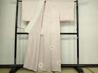 平和屋着物▽訪問着　単衣　駒刺繍　花唐草文　金彩　正絹　逸品　DAAV9977sf