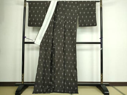 平和屋着物▽上質な紬 単衣 十字絣 正絹 逸品 DAAV9984sf