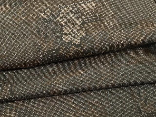 平和屋着物▽本場大島紬 単衣 9マルキ 風景草花文 正絹 逸品 DAAV9990sf