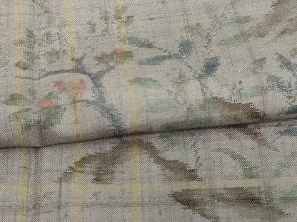 平和屋着物▽上質な紬 単衣 更紗草花文 正絹 逸品 DAAV9983sf