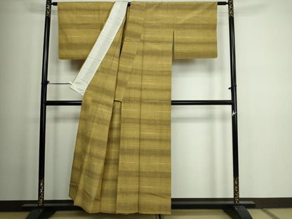 平和屋着物▽上質な紬 単衣 横段文 正絹 逸品 DAAV9988sf
