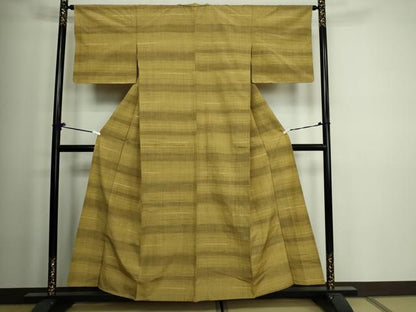 平和屋着物▽上質な紬 単衣 横段文 正絹 逸品 DAAV9988sf